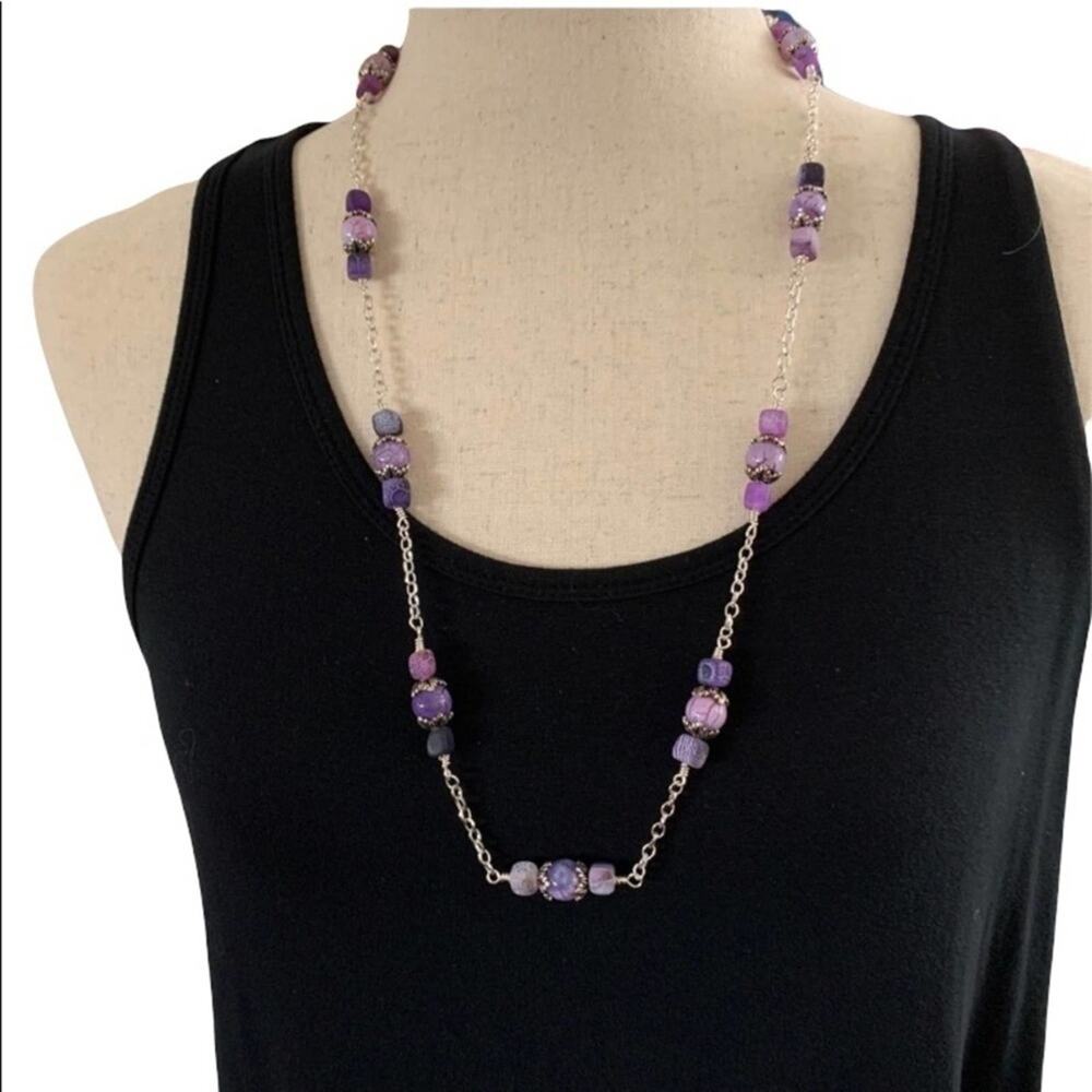Square crackle quartz. Round‎ quartz. Beaded Chain linked necklace.